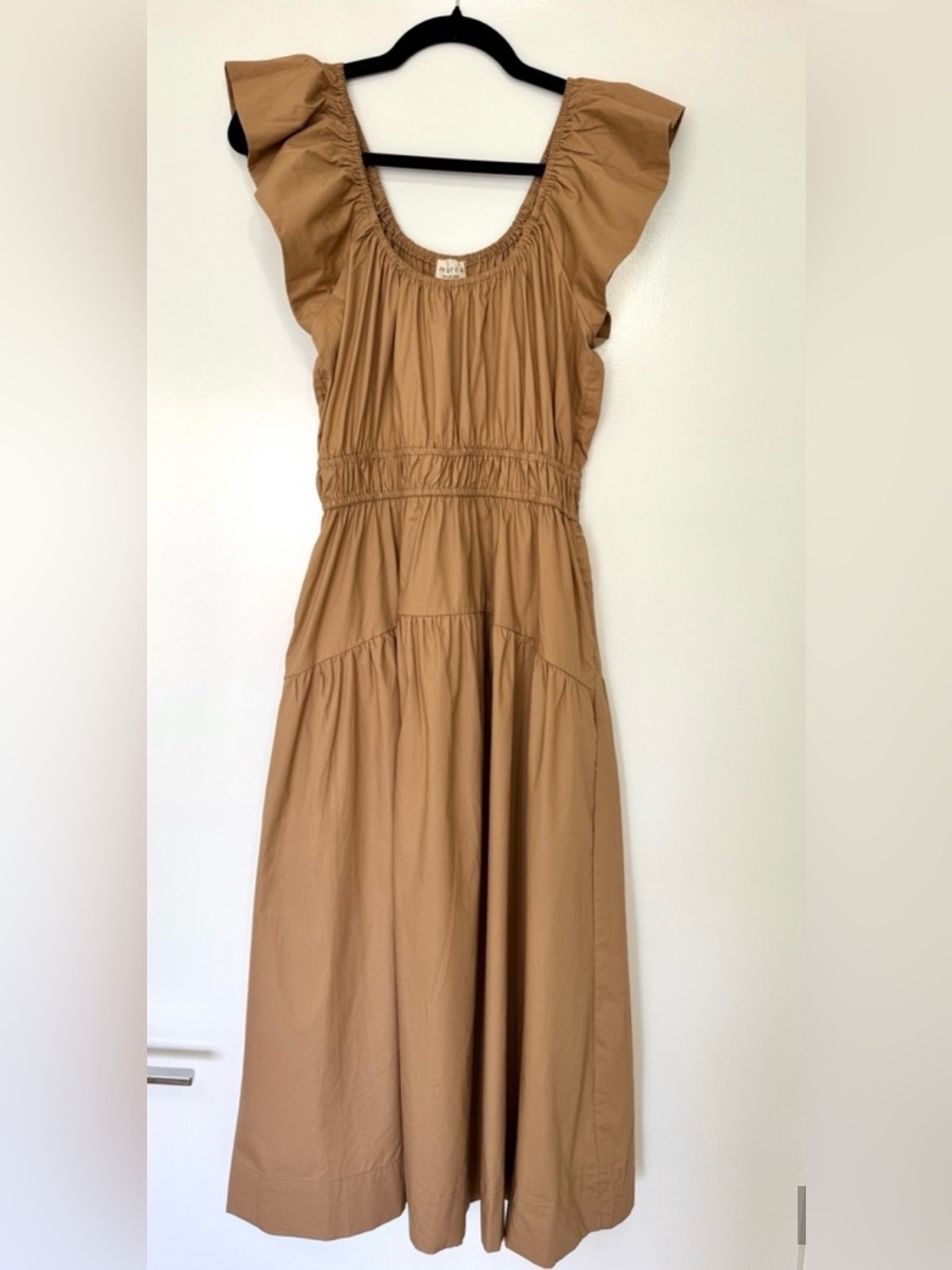 Marea by Liz Joy Jane in Camel Solid Cotton Midi Dress Small $268 Worn Once EUC - Picture 6 of 10